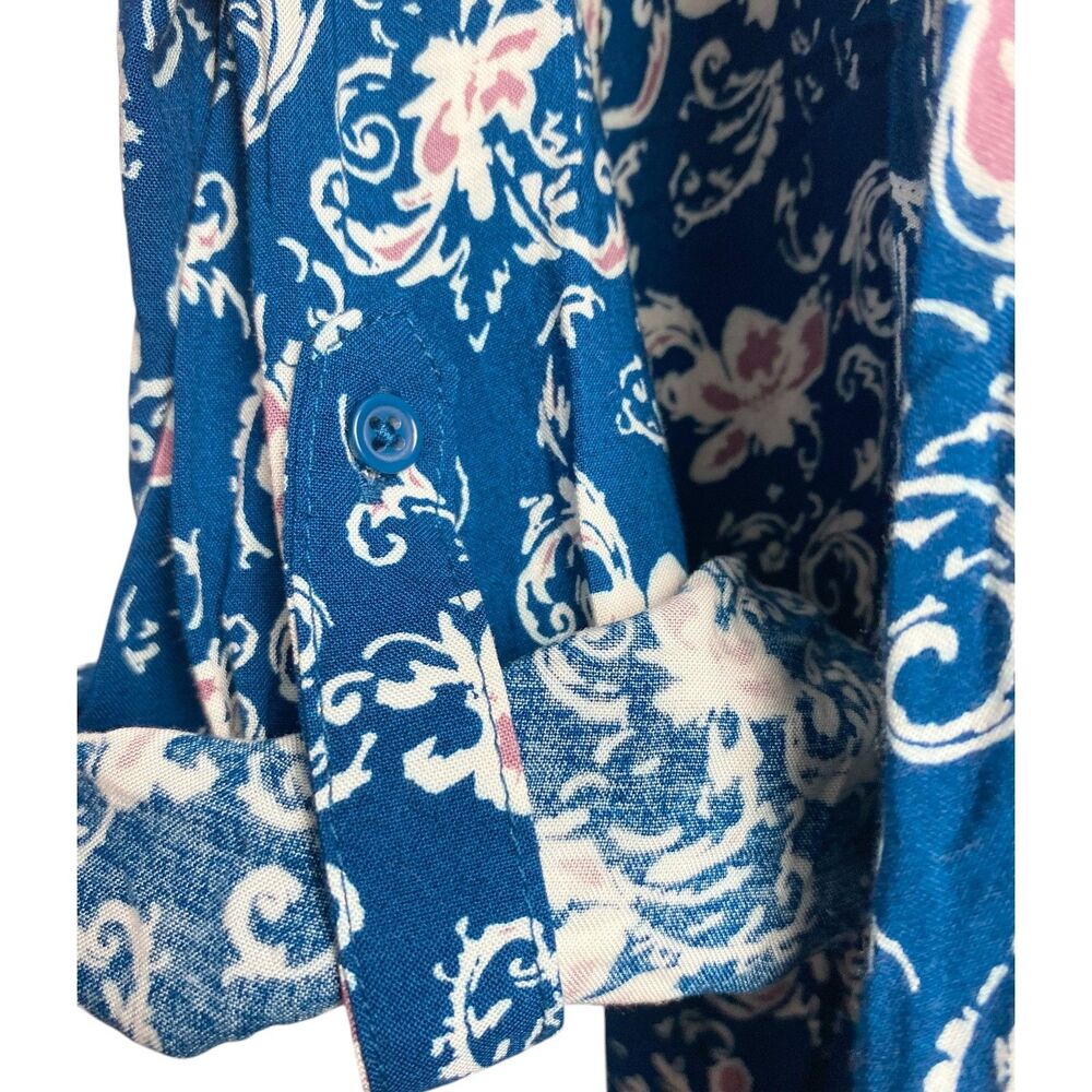 Cato Plus Size 14W 16W Peasant Tunic Top Blue Rayon Roll Tab Sleeve Boho V Neck - Picture 4 of 10